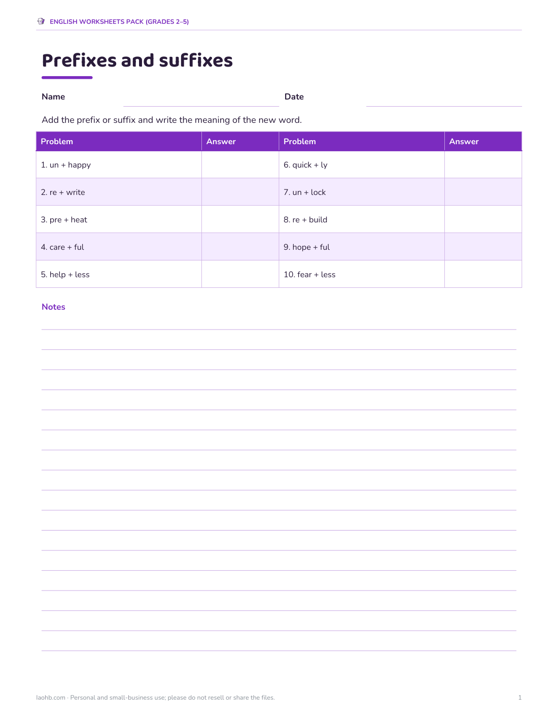 Preview of the first page of Prefixes & suffixes