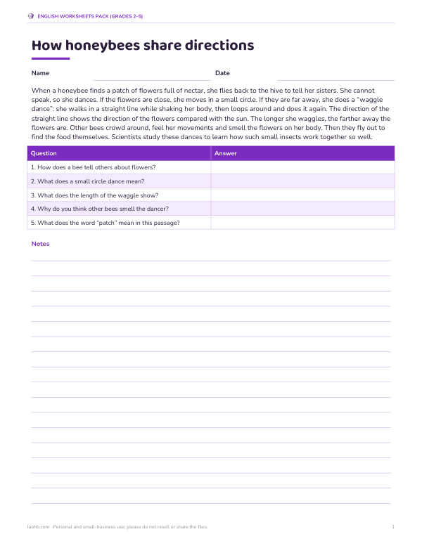 Preview of Printable Reading Comprehension Worksheet