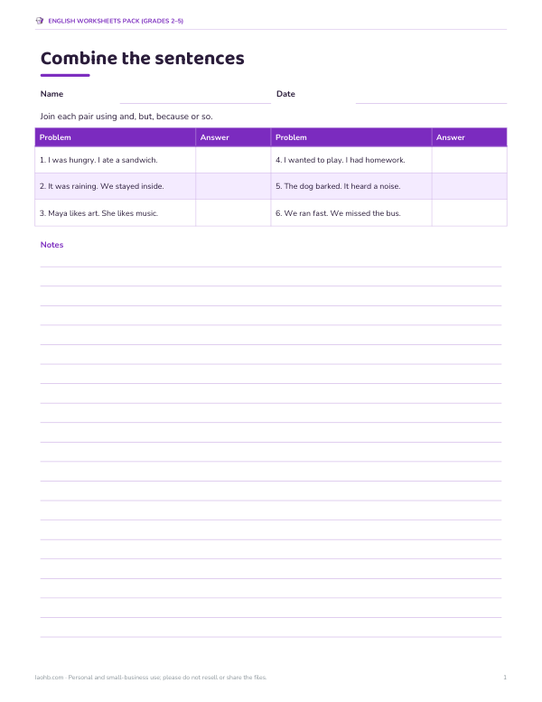 Preview of Sentence Combining Worksheets